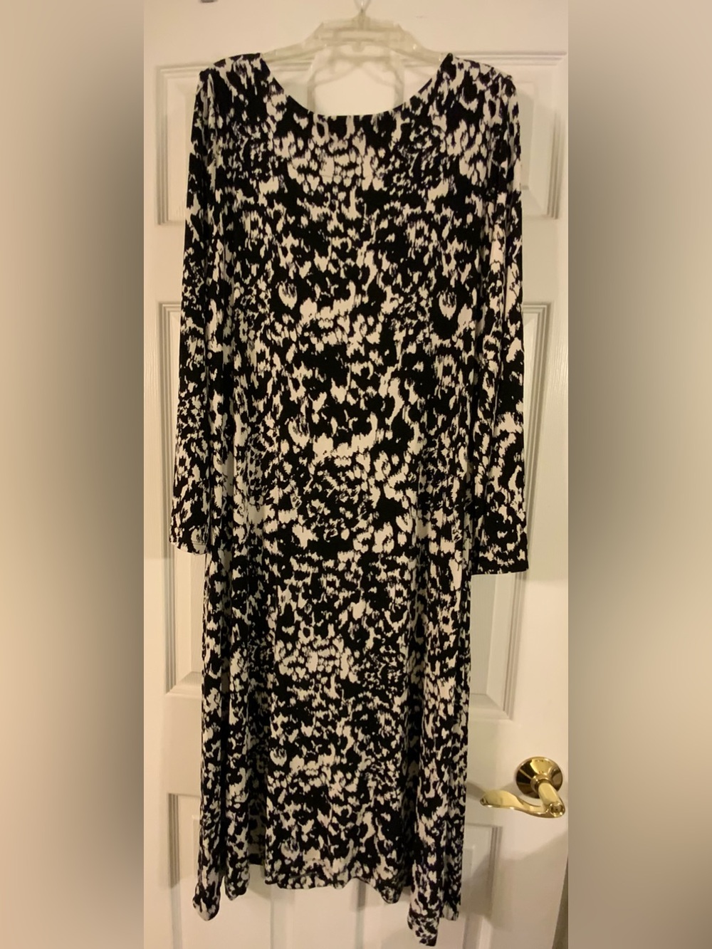 Chico's Travelers Black White Abstract Print A-Line 3/4 Sleeve Dress Sz 3 (XL)